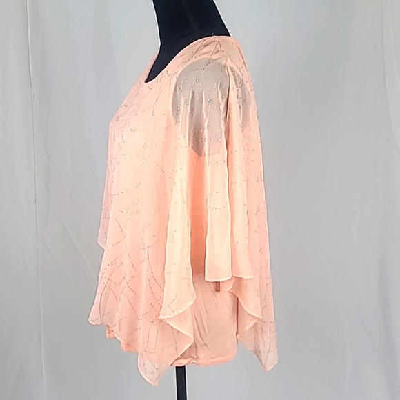 JM Collection women L geo savvy sheer over lay tank top peach - Picture 3 of 5